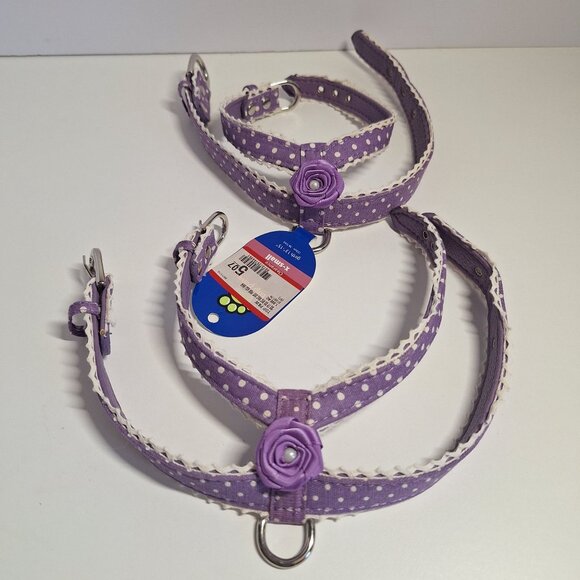 2 Top Paw X-Small Purple Polka Dot Dog Harness Flower Accents Lot Lavender Pearl - Picture 1 of 9